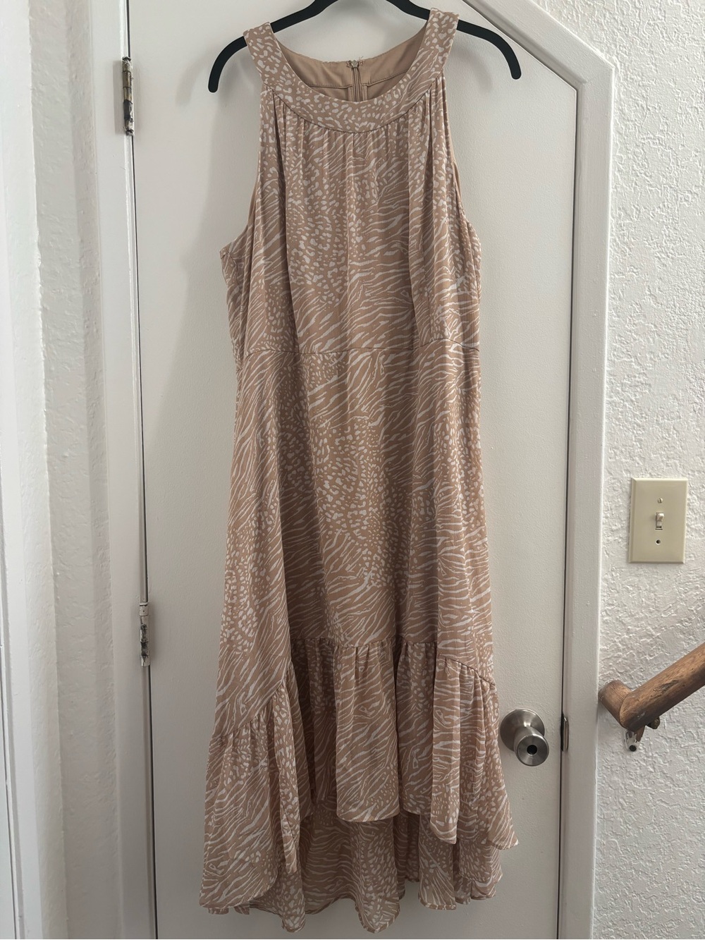 Tommy Hilfiger Beige Animal-Print High-Low Midi Dress